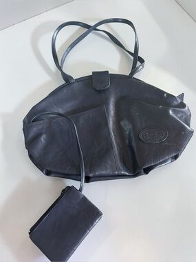 Calego Navy Leather Shoulder Bag With Matching Wallet